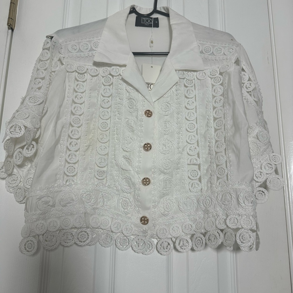 White Lace Button-Up Blouse
